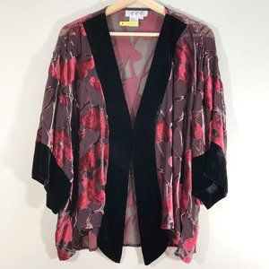 Vintage CCC Boho 1920s Silk & Velvet Burnout Cropped Kimono L